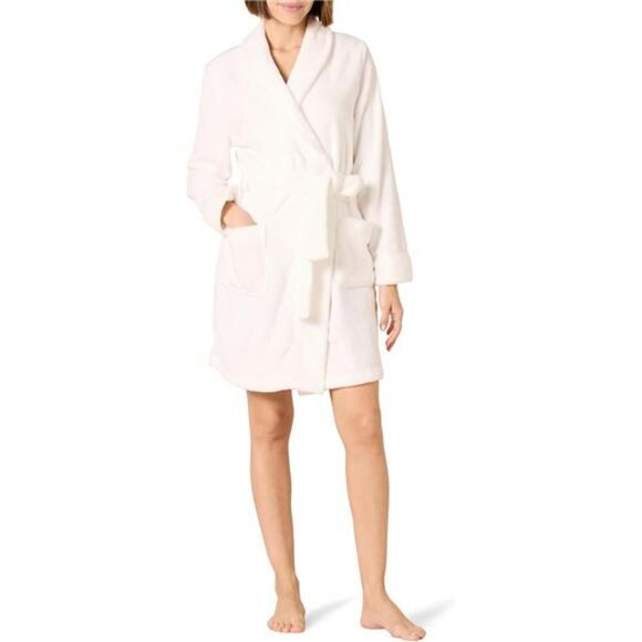 Womens Mid Length Plush Robe Soft Fleece Belted Lounge Sleepwear Plus Size - Picture 8 of 8